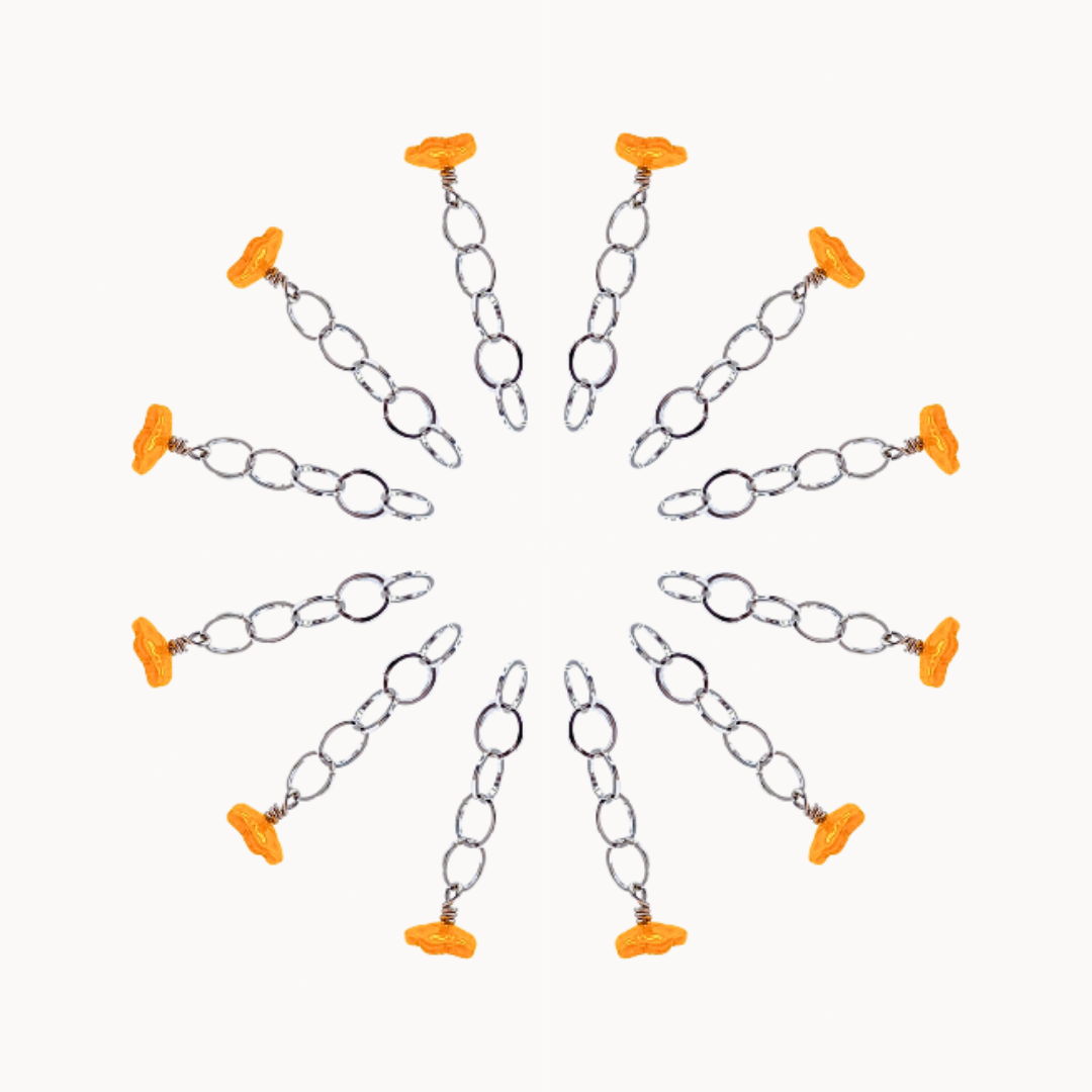 ORANGE FLOWER CHAIN CHARM - CIRCLE OF DOTS